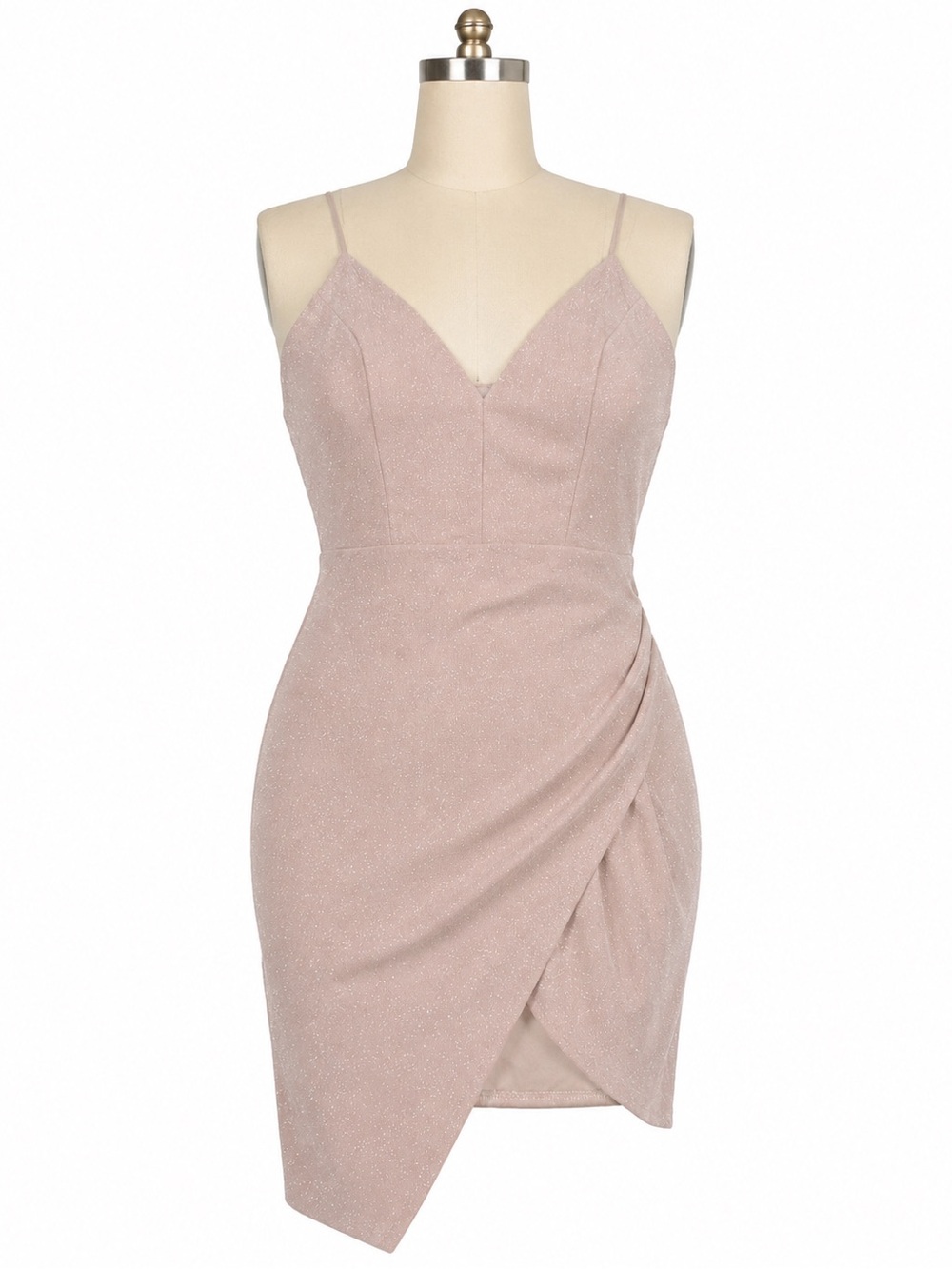 Emerald Sundae Shimmery Blush Pink Spaghetti-Strap Mini Dress
